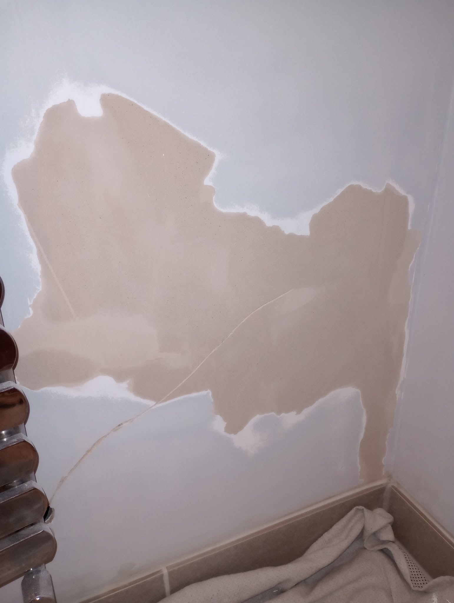 The same wall filled and sanded smooth